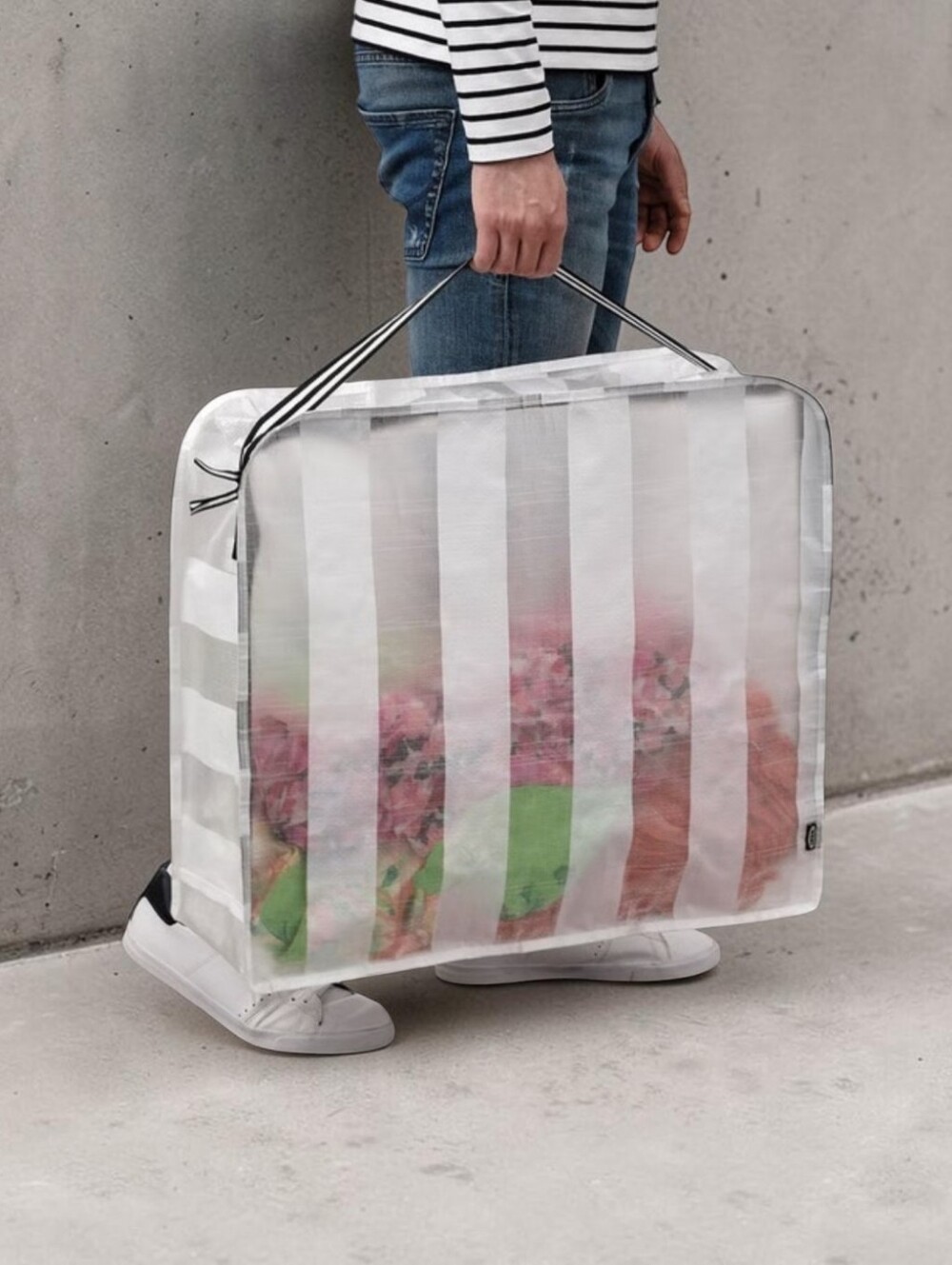 Storage Bags for Bedding - White Stripe
